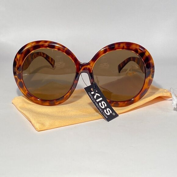 1065 Kiss Oversized Round Tortoise Sunglasses NWT - Picture 1 of 9